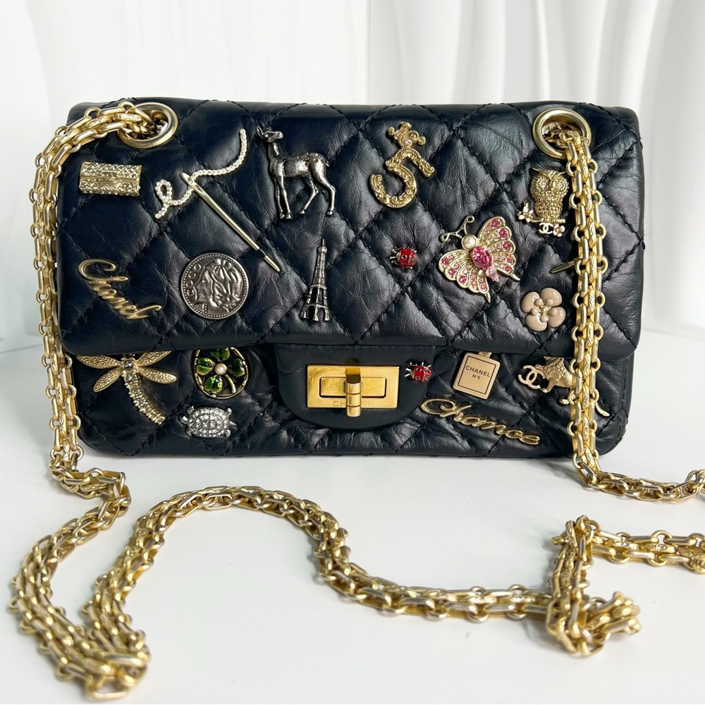 Chanel Lucky Charms 2.55 Reissue 224 Flap Bag Aged Calfskin Black Aged gold